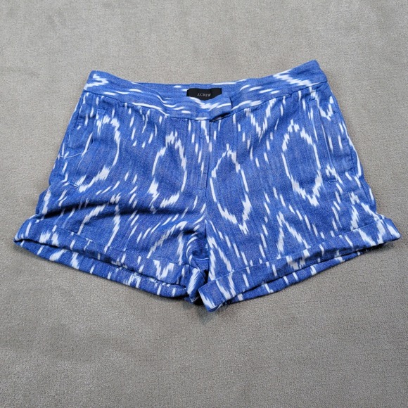 J.Crew Boho Ikat Print Cuffed Cotton Shorts 6 Blue White Summer Coastal F2181 — photo 2